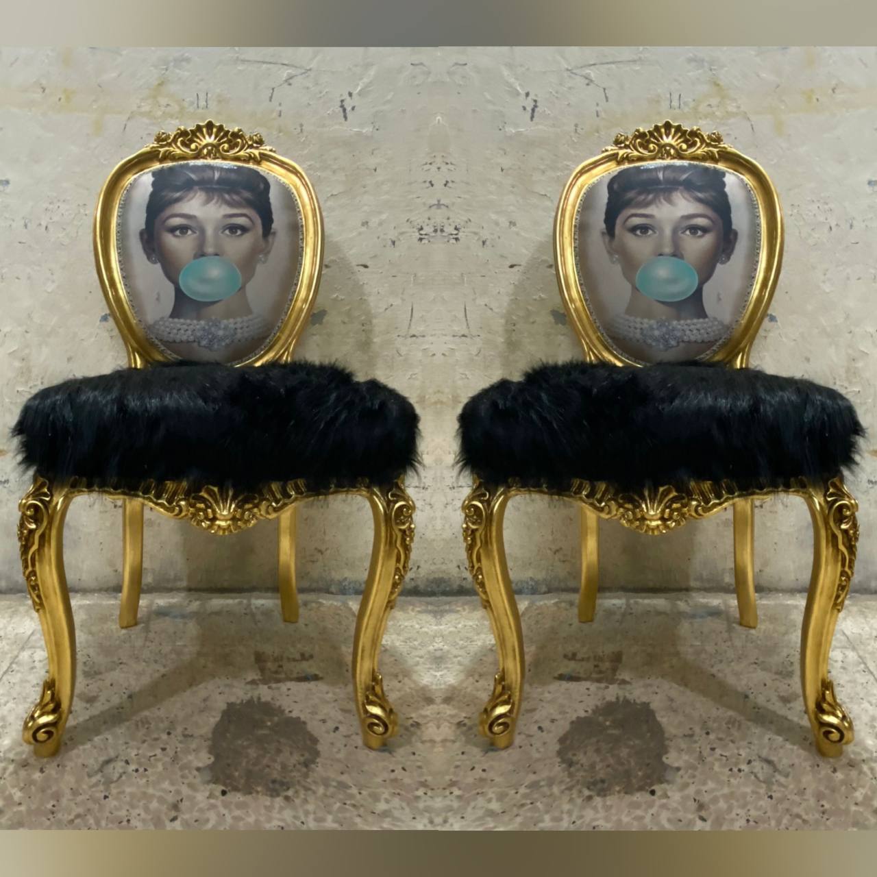 Стул в стиле барокко 2 штуки/принт Одри Хепбёрн