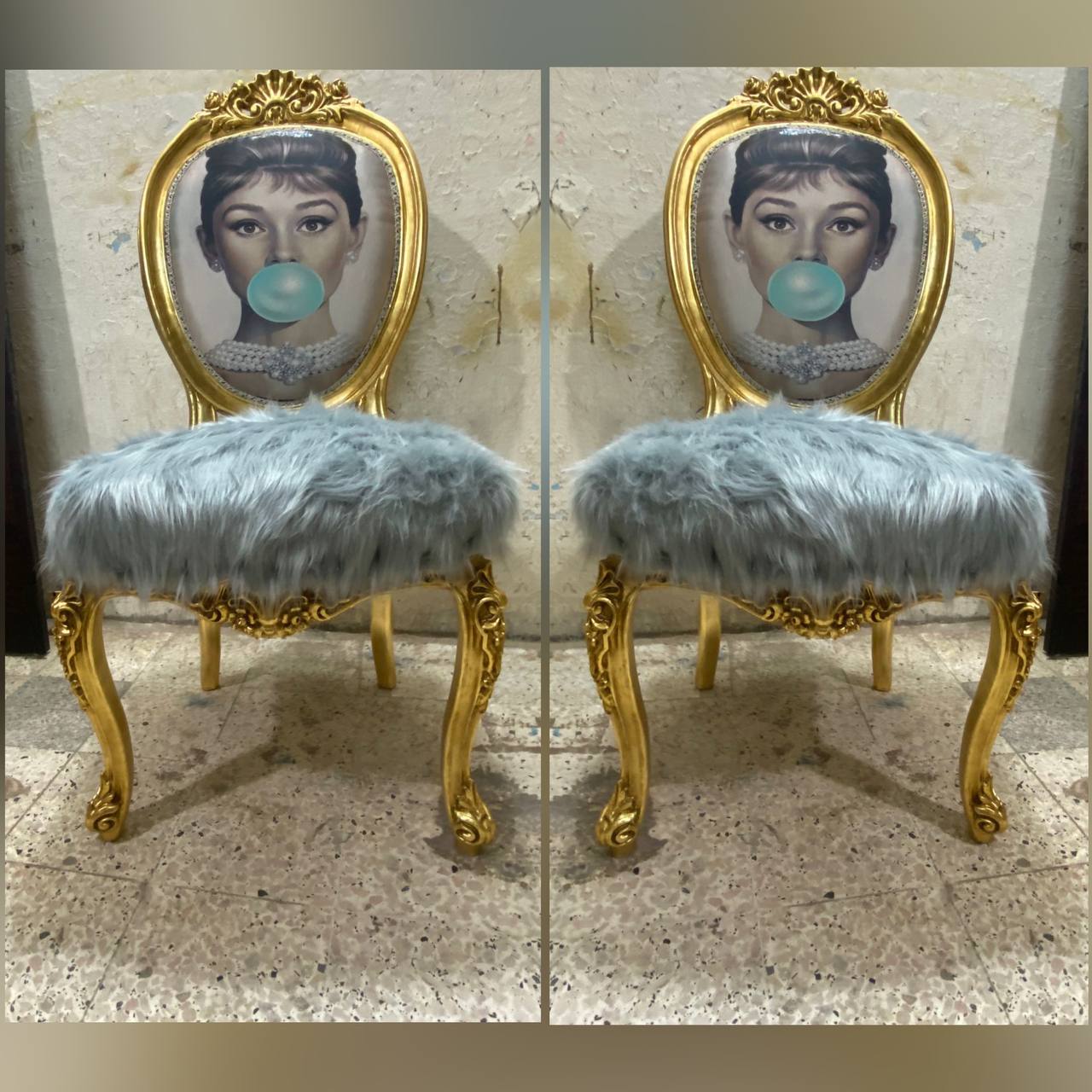 Стул в стиле барокко 2 штуки/принт Одри Хепбёрн