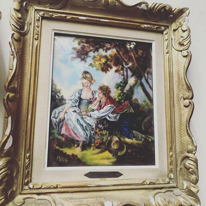 Картина винтажная с галантной сценой