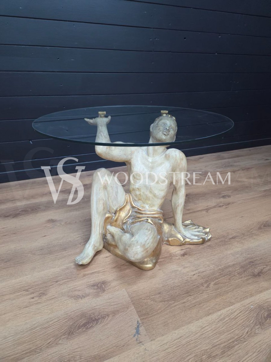 Стол со стеклянной столешницей и подстольем в форме мавра