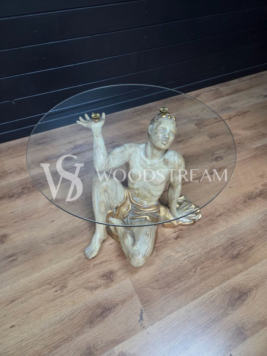 Стол со стеклянной столешницей и подстольем в форме мавра