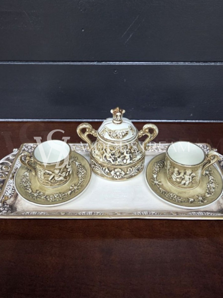 Сервиз чайный/кофейный на 2 персоны на подносе Каподимонте