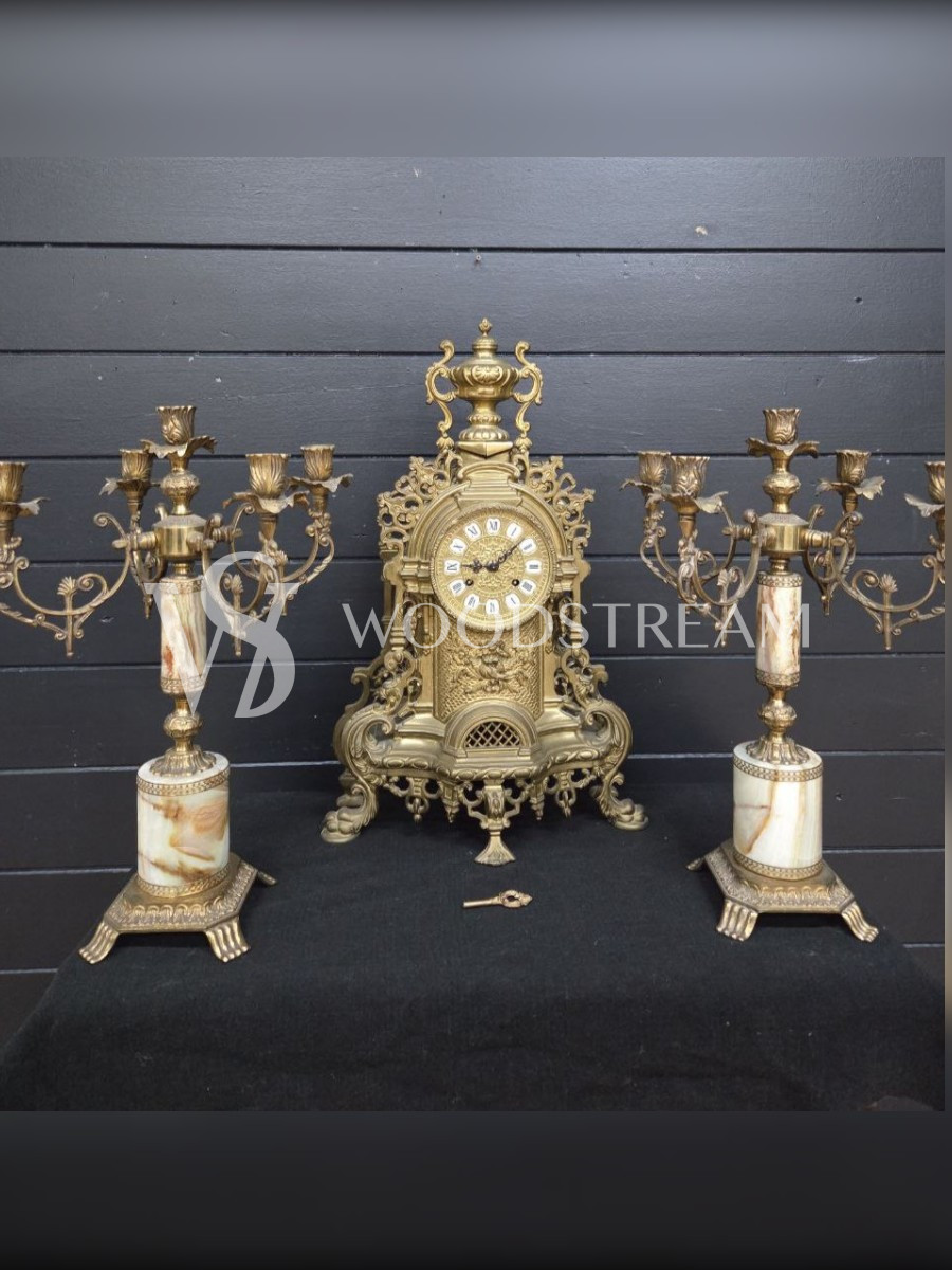 Комплект каминный: Часы и Подсвечник 2 штуки