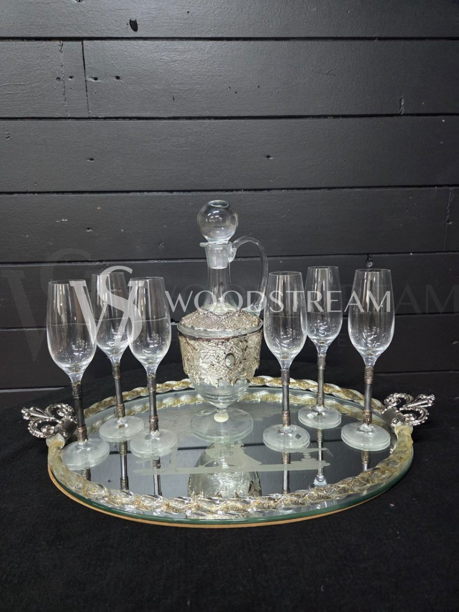 Набор: Графин/Декантер и Бокал/Фужер 6 штук на зеркальном подносе