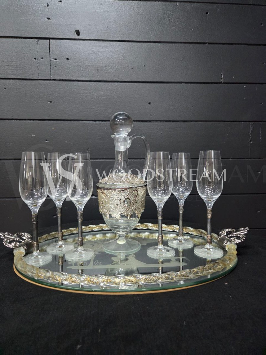 Набор: Графин/Декантер и Бокал/Фужер 6 штук на зеркальном подносе