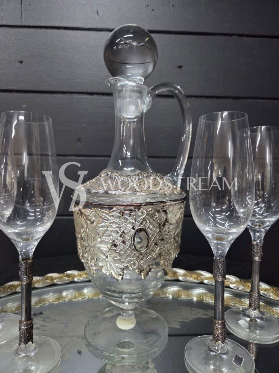 Набор: Графин/Декантер и Бокал/Фужер 6 штук на зеркальном подносе