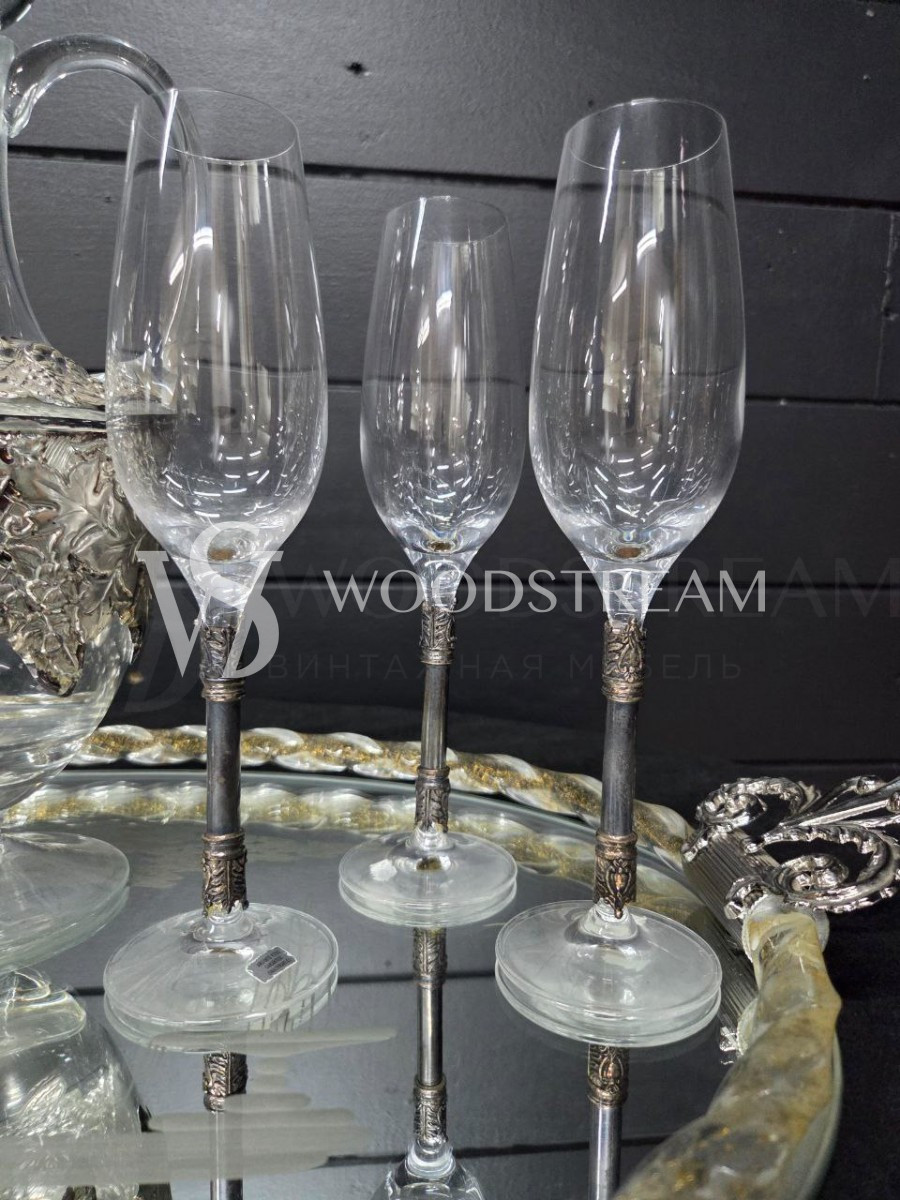 Набор: Графин/Декантер и Бокал/Фужер 6 штук на зеркальном подносе