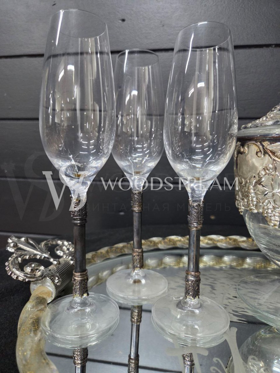 Набор: Графин/Декантер и Бокал/Фужер 6 штук на зеркальном подносе