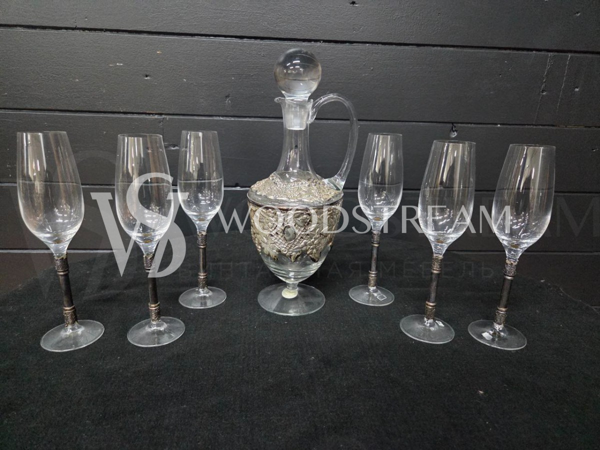 Набор: Графин/Декантер и Бокал/Фужер 6 штук на зеркальном подносе