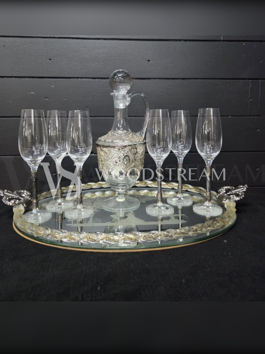 Набор: Графин/Декантер и Бокал/Фужер 6 штук на зеркальном подносе