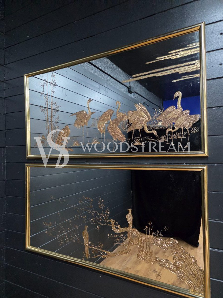 Картина зеркальная/Зеркало настенное с рисунком Птицы 2 штуки