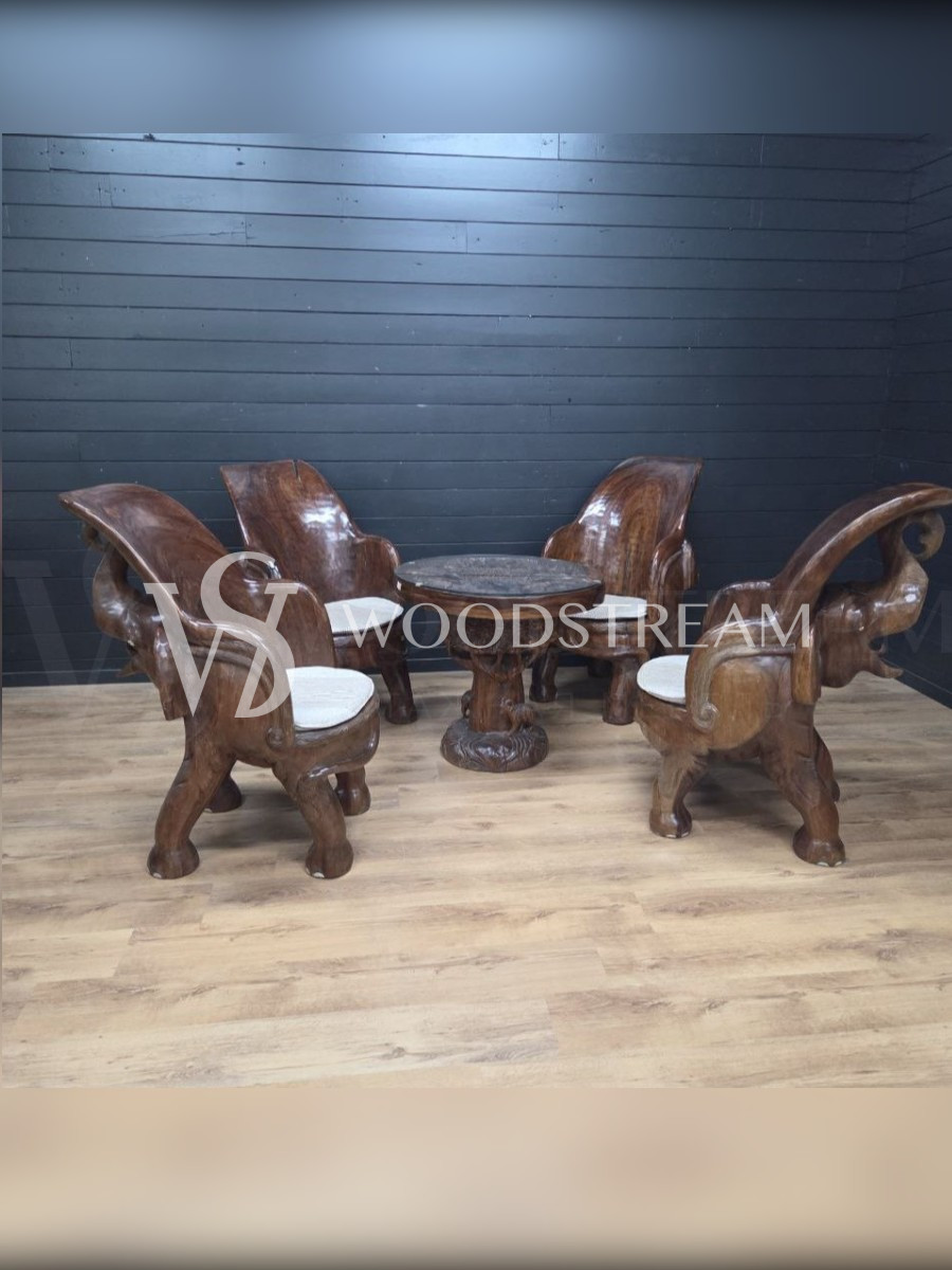 Комплект для чаепитий: Стол и Стул 4 штуки со Слонами