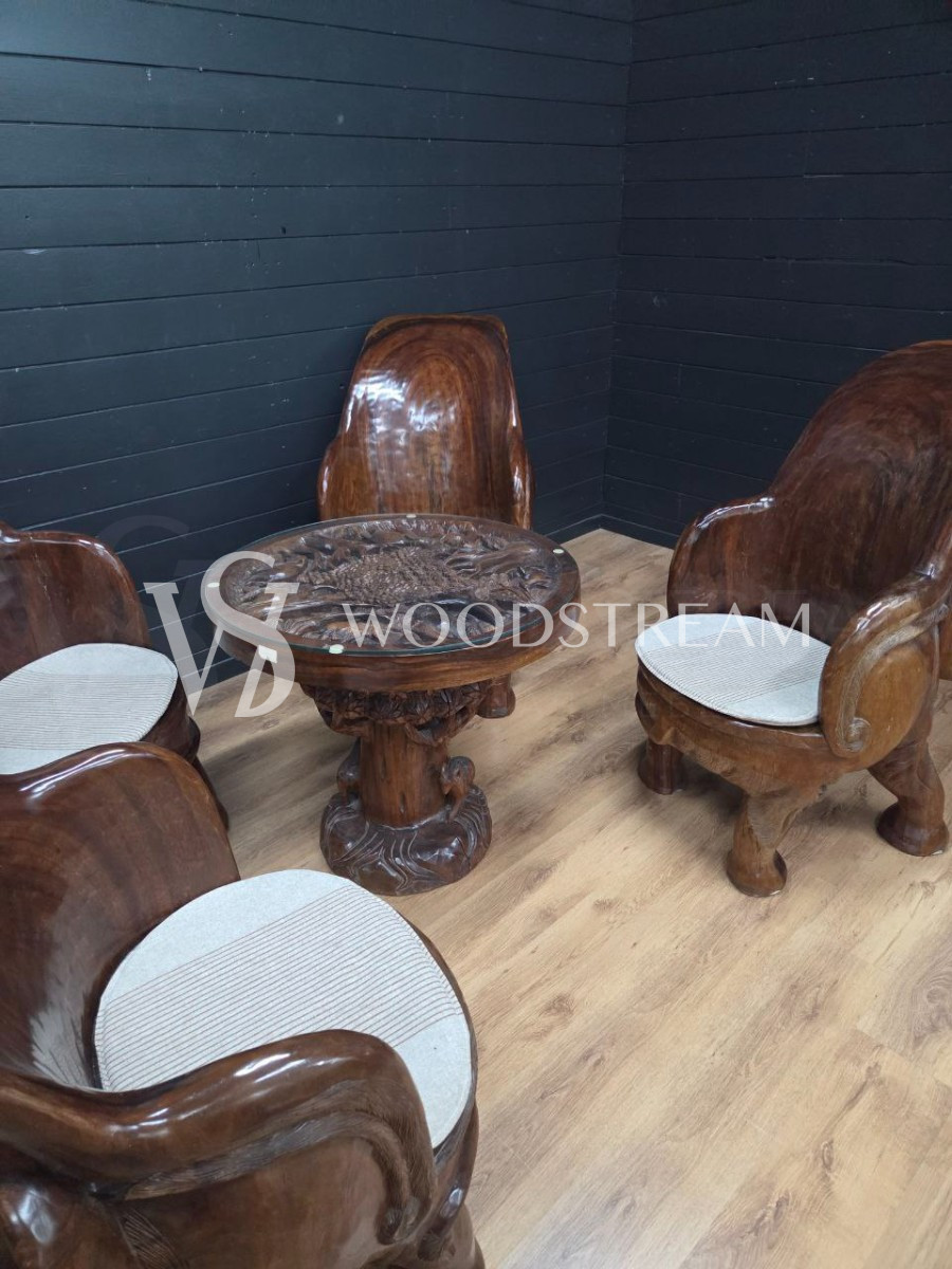 Комплект для чаепитий: Стол и Стул 4 штуки со Слонами