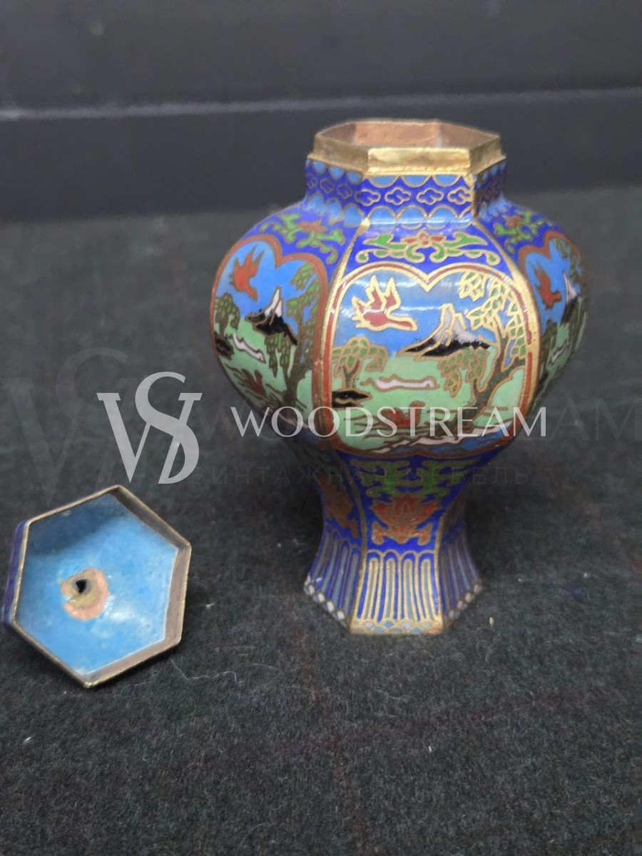 Набор декоративный: Ваза с крышкой 4 штуки и чайник Клуазоне