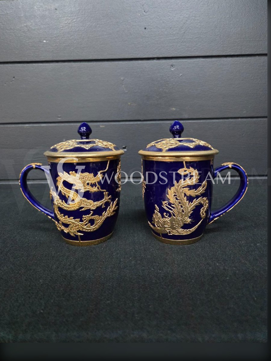 Чашка/Кружка с крышкой с драконом 2 штуки