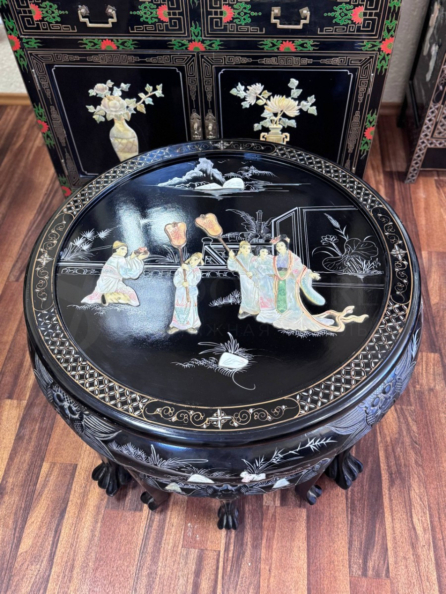 Комплект для чаепитий в стиле шинуазри: стол и табурет 4 штуки