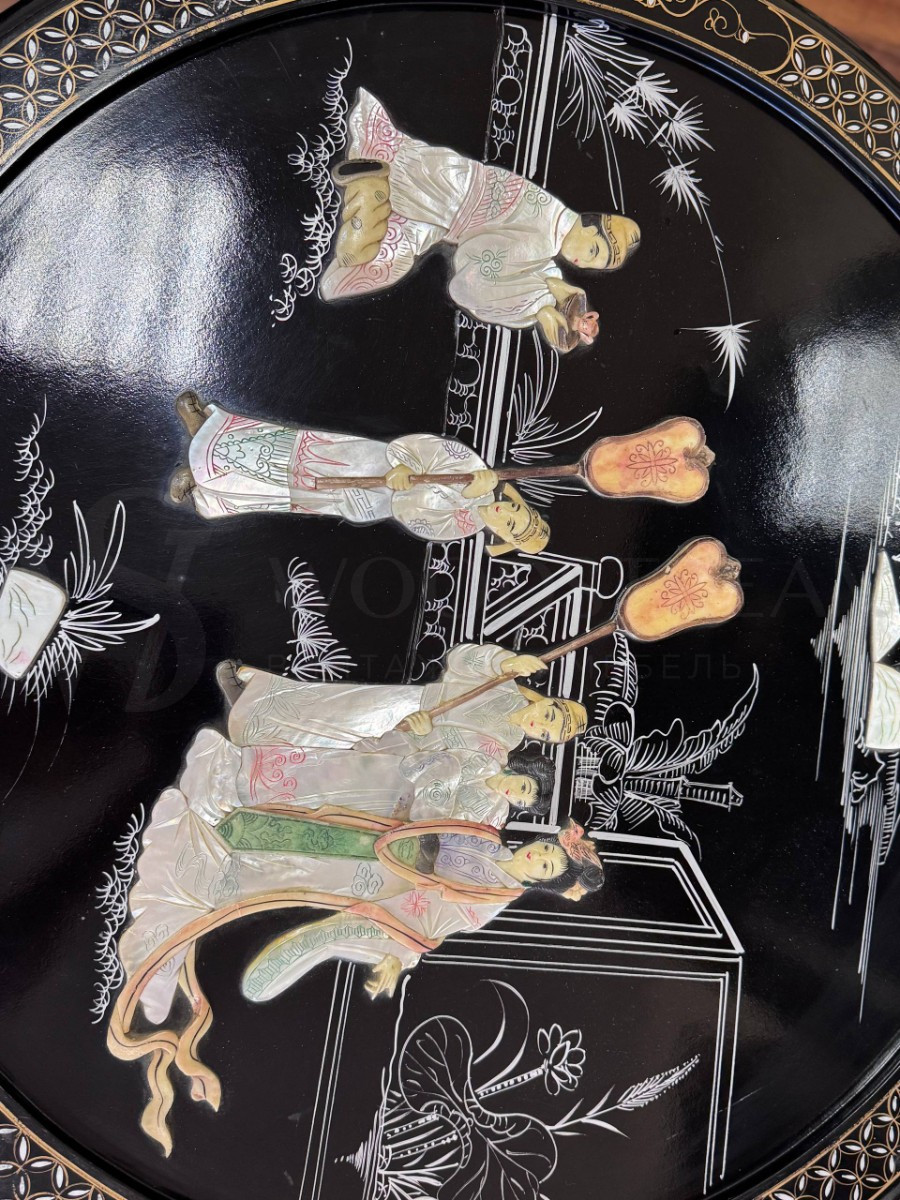 Комплект для чаепитий в стиле шинуазри: стол и табурет 4 штуки