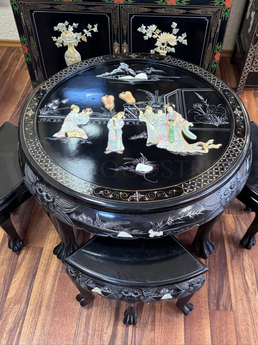 Комплект для чаепитий в стиле шинуазри: стол и табурет 4 штуки