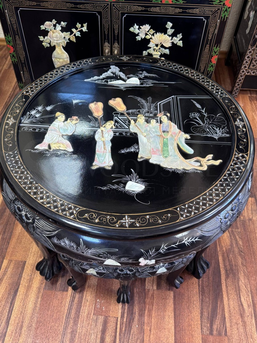 Комплект для чаепитий в стиле шинуазри: стол и табурет 4 штуки