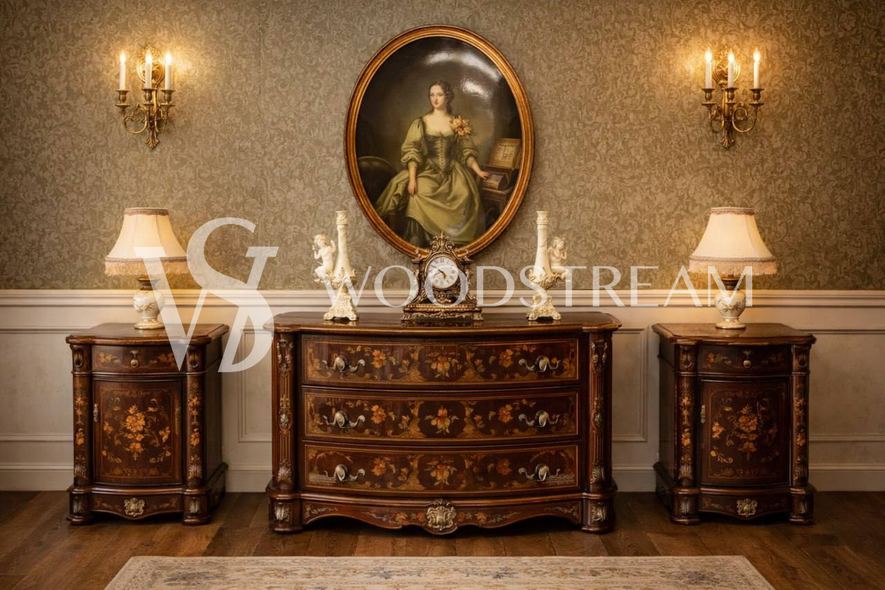 Комплект: Комод и Тумба 2 штуки в стиле Людовика XVI