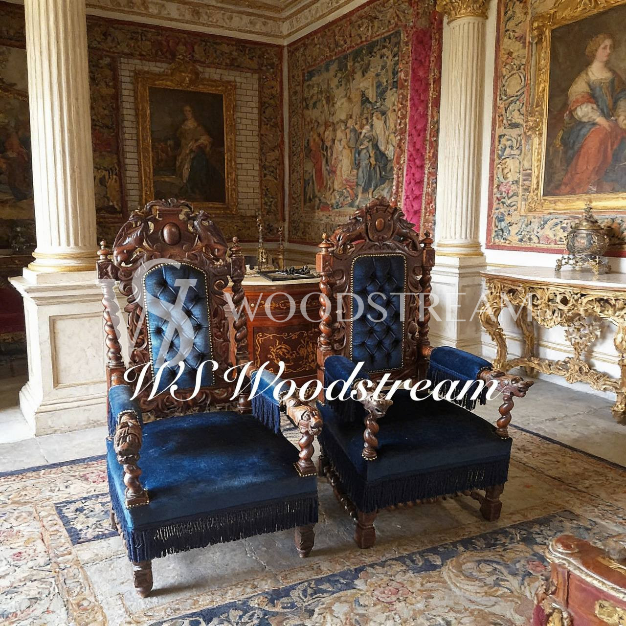 Кресло-трон в стиле ренессанс 2 штуки