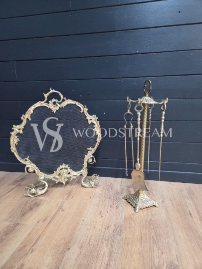 Комплект: Экран каминный и Комплект каминных инструментов на подставке