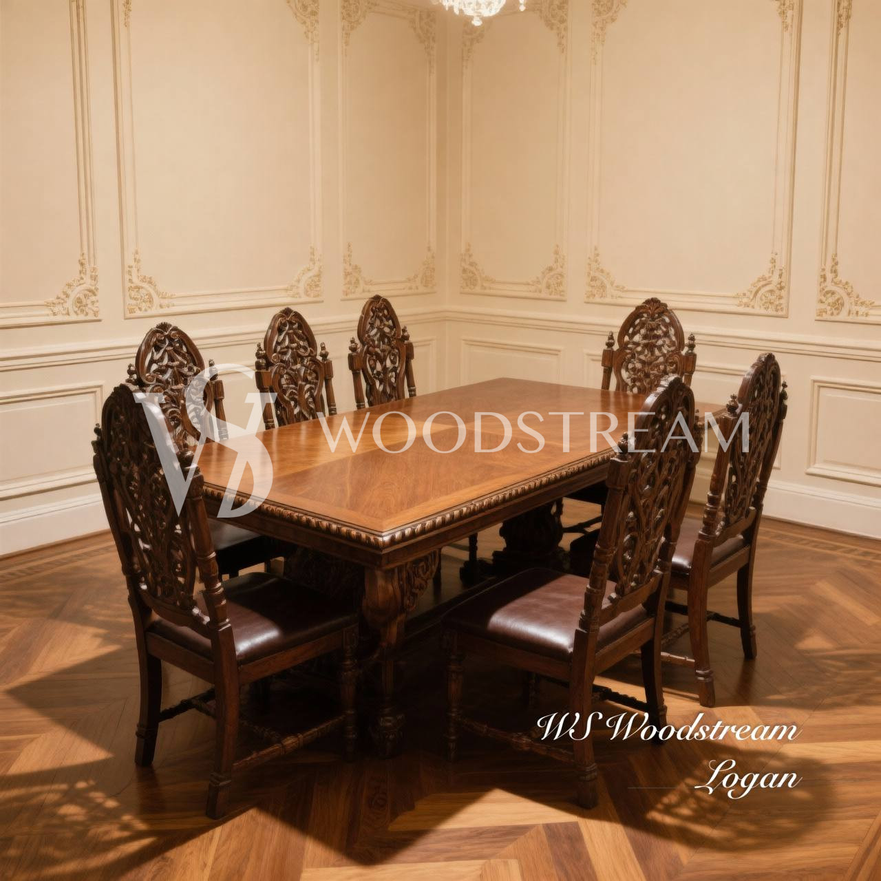 Комплект обеденный: Стол и Стул 8 штук в стиле ренессанс